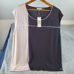 Calvin Klein Top Womans Sz 3X Black Tan Chiffon Sleeveless Tunic Blouse Pullover
